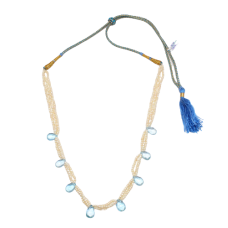 Necklace Beaded Strand Blue Topaz Freshwater Pearl Semi Precious Gemstone E190